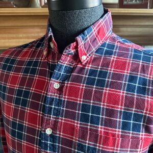 J CREW ⚓️ Men’s Red & Blue Plaid Oxford Cloth Button Down Shirt - Size MEDIUM